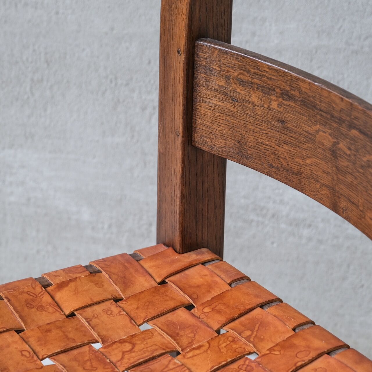 Set of Six Leather and Oak Mid-Century Dutch Dining Chairs