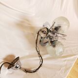 Space age chandelier with 3 lights, stainless steel and cut glass, Mazzega style, 1970