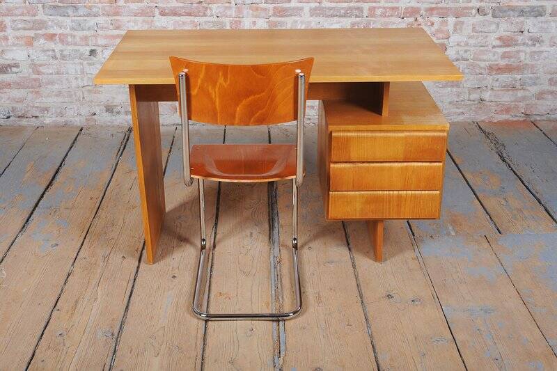 Mid-Century Modern Writing Desk in Oak by B. Landsman, Czech, 1950s