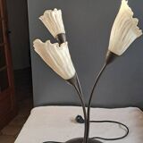 Lampe fleur triple en métal et verre
