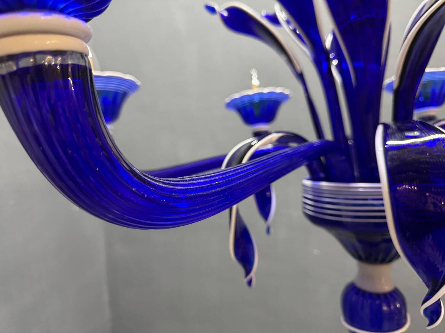 Vintage Blue and White Murano Chandelier, Italy, 1980s