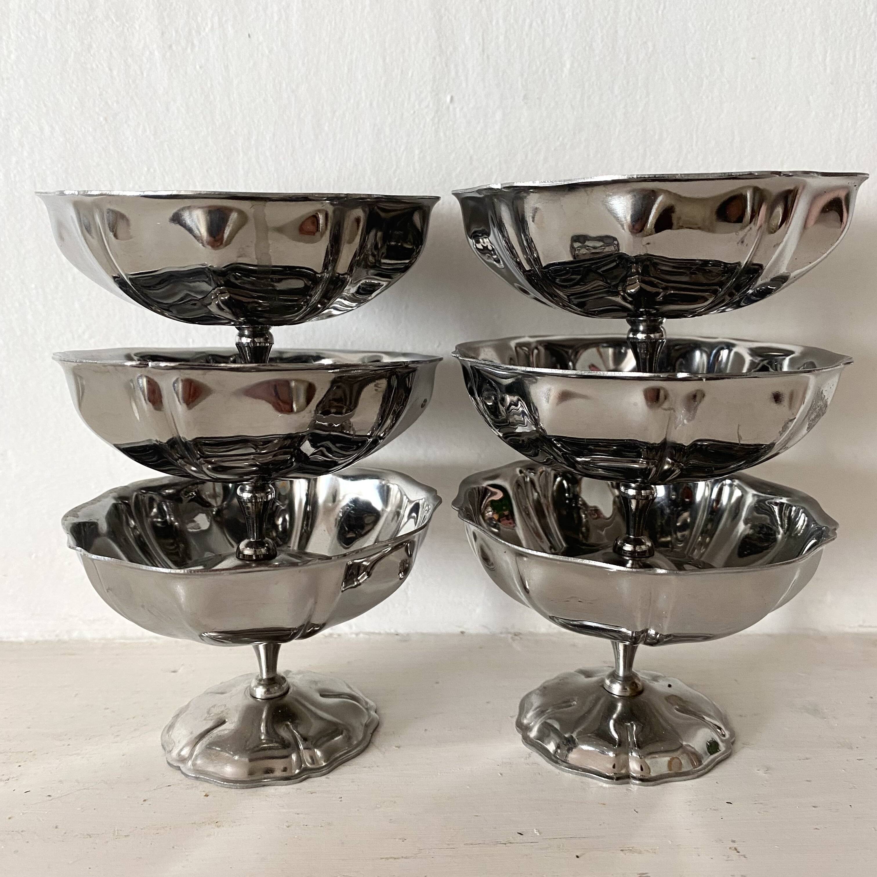 Vintage stainless steel stemmed bowls