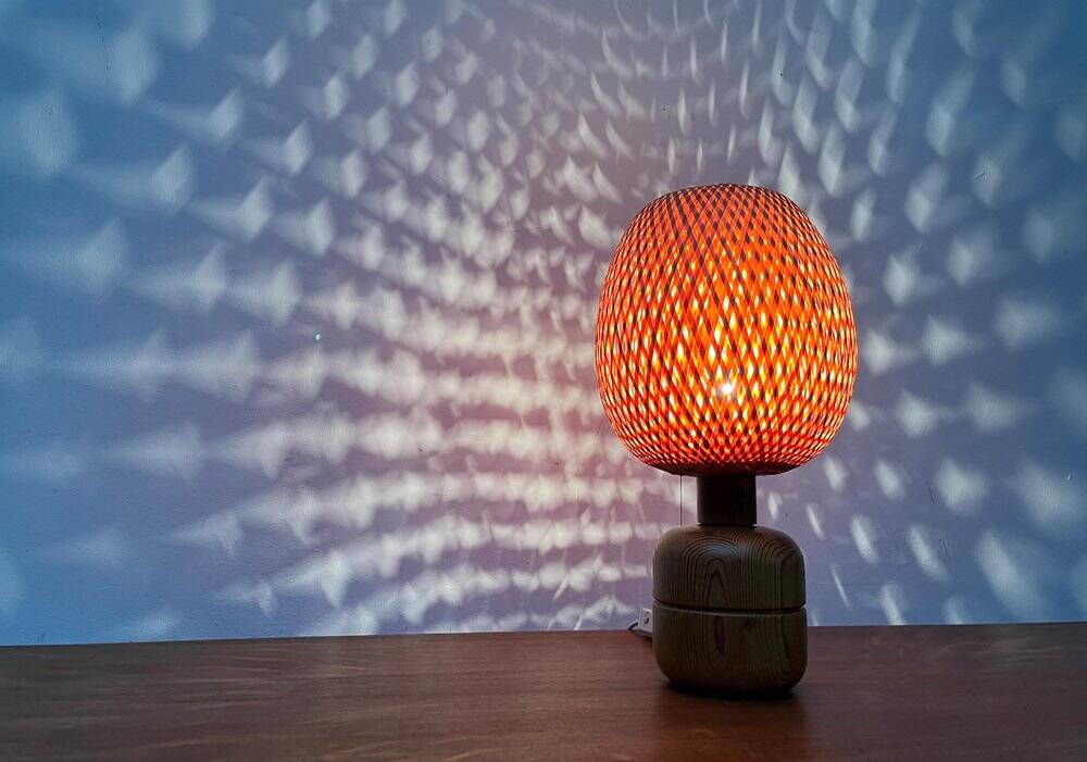 Vintage Scandinavian table lamp in bamboo and wood, 1970s.