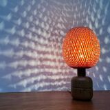 Vintage Scandinavian table lamp in bamboo and wood, 1970s.