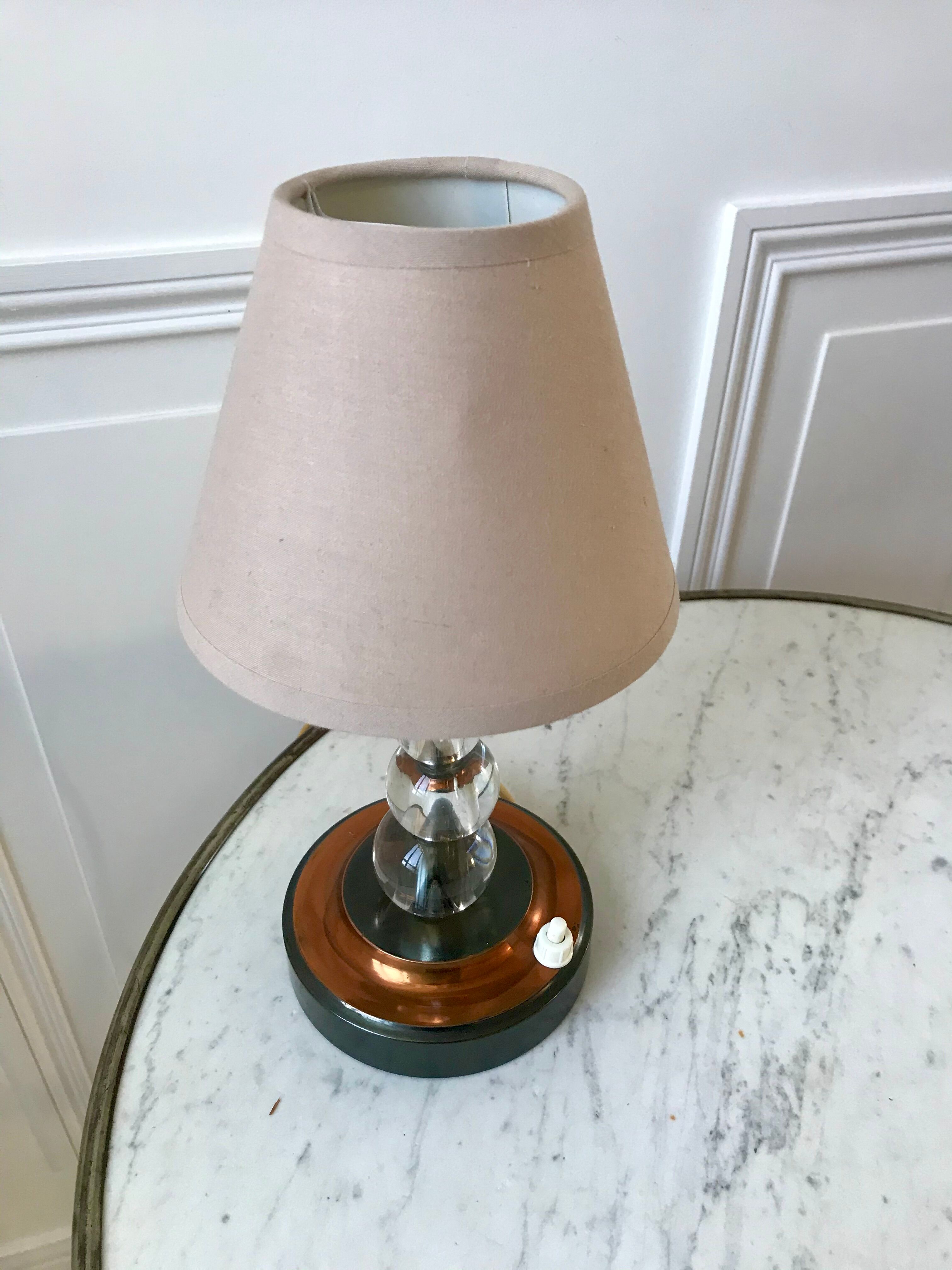 Lampe à poser en cuivre et verre art déco années 30