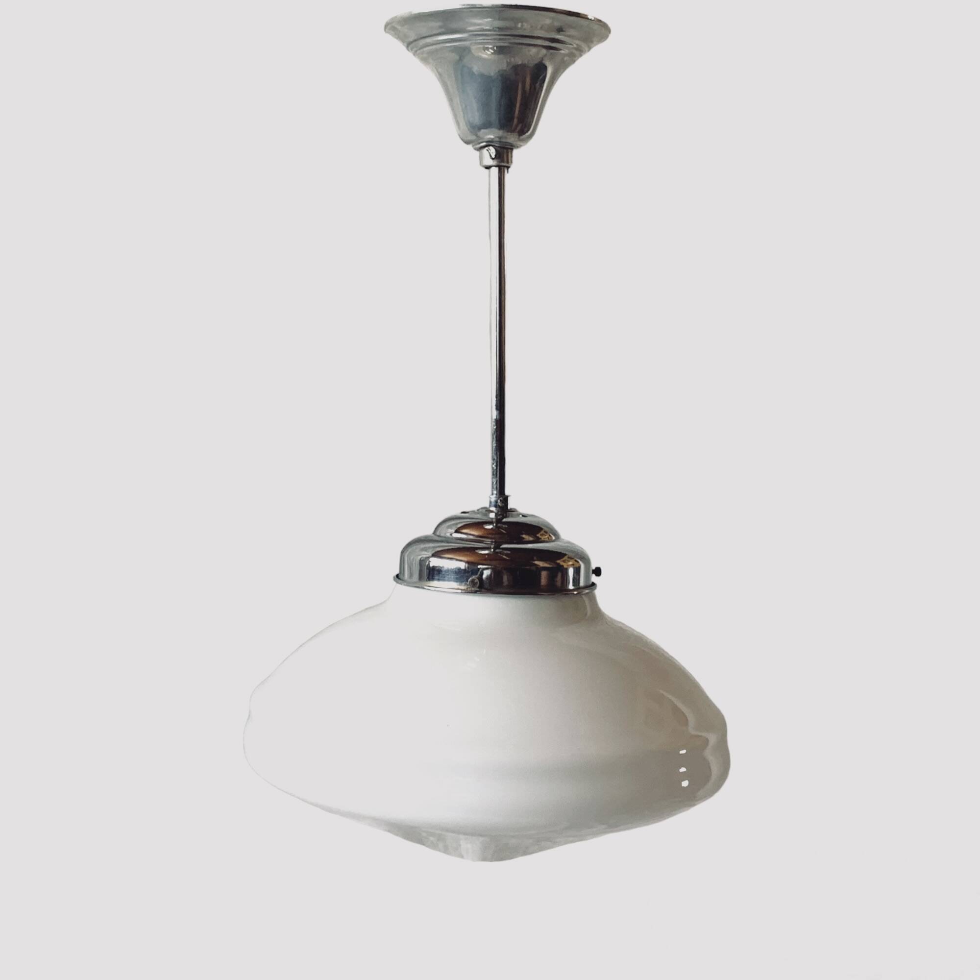 Art Deco pendant light in white opaline