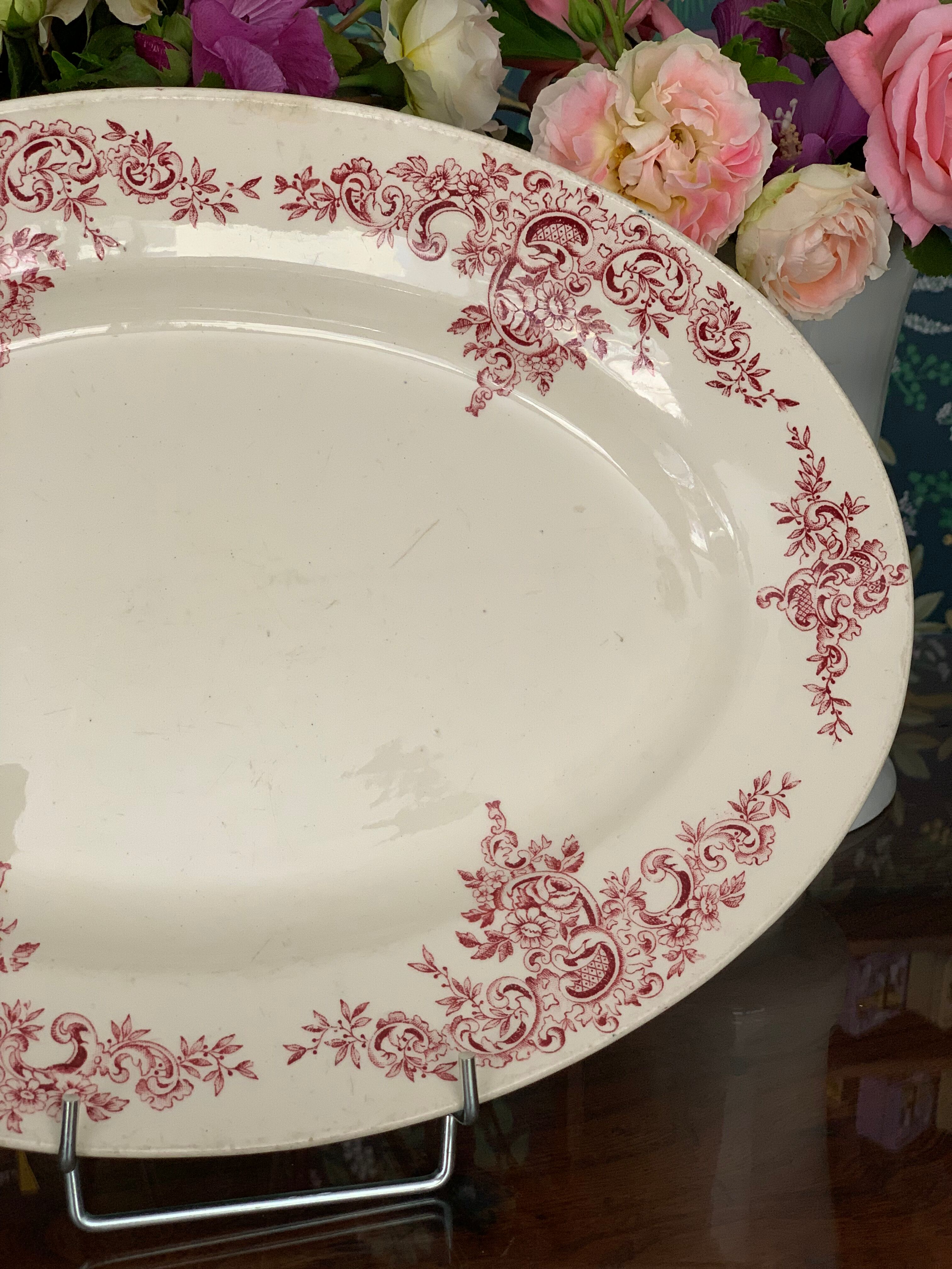 Old long dish in earthenware, iron earth, H.B. & Cie service Louis XV