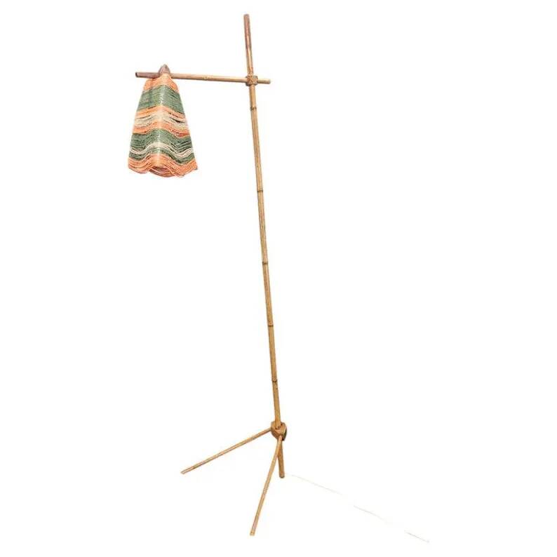 Rare Midcentury Floor Bambnoo and String Lamp, 1960s