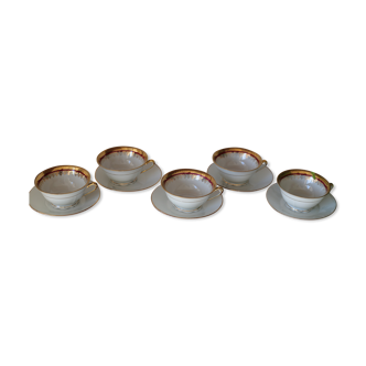 Tasses à café vintage en porcelaine fine de Limoges - Framboise et décor doré
