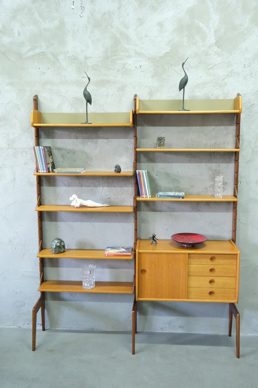 Mid-Century Modular Free-Standing Teak Wall Unit  by John Texmon for Blindheim Mobelfabrik, Norway,