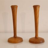 Pair of vintage Scandinavian teak candlesticks 1960