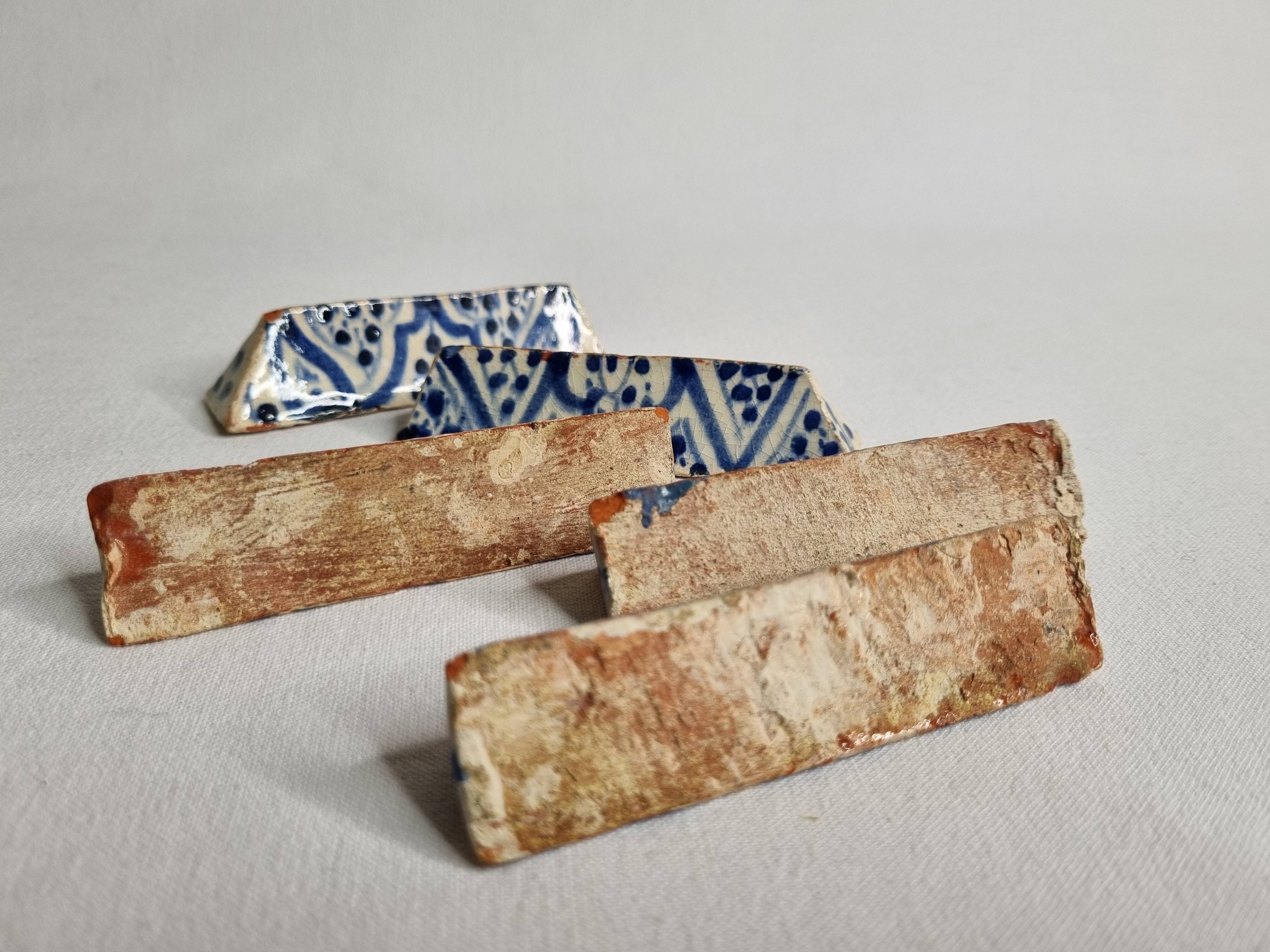 Set of 5 old enameled ceramic knife holders, Moroccan craftsmanship, 9.5 cm