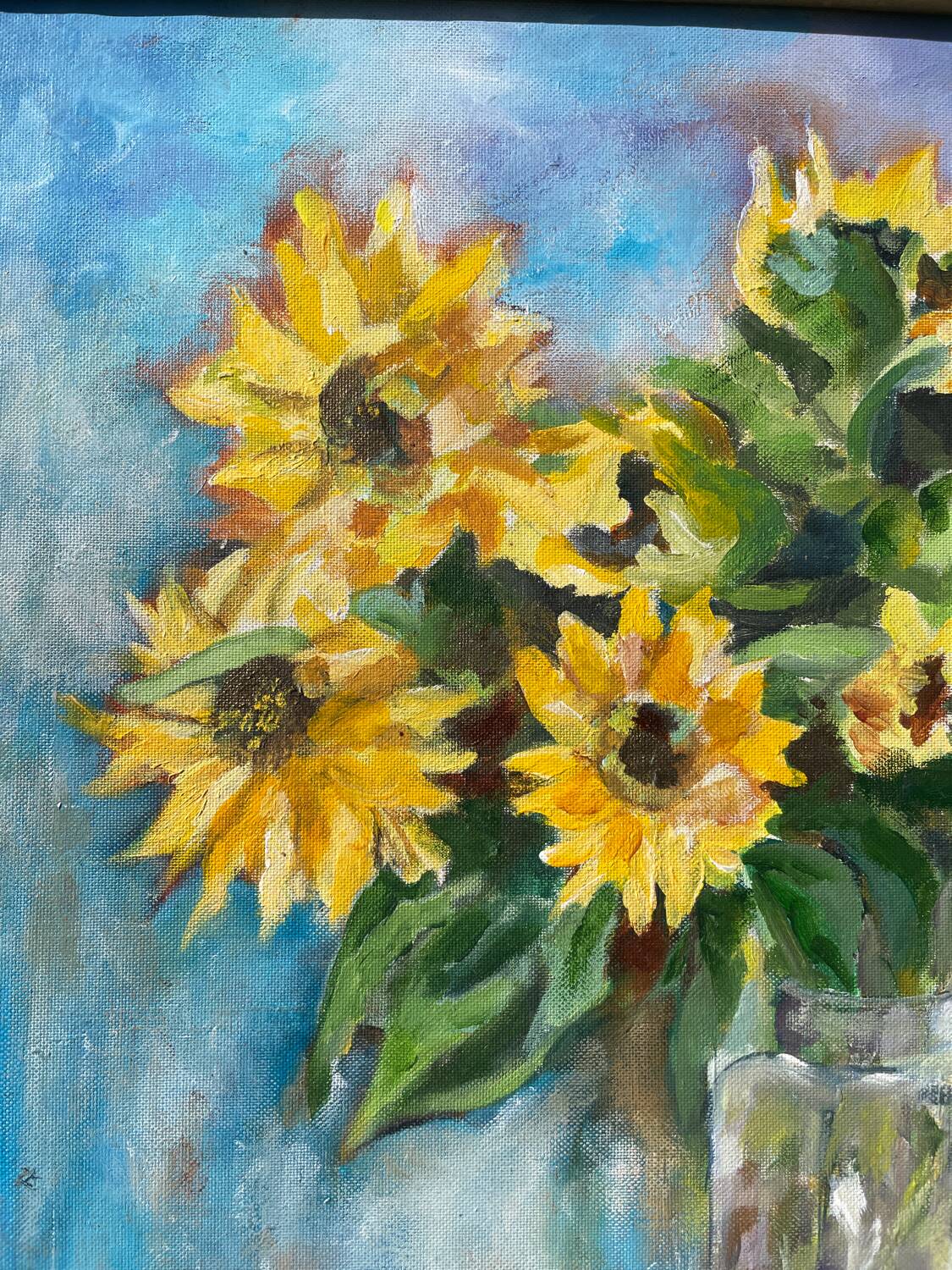 Painting bouquet of sunflowers oil on canvas