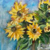 Painting bouquet of sunflowers oil on canvas