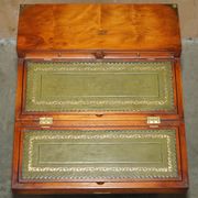 Military desk Harrods in Burr Yew wood with leather, country style.