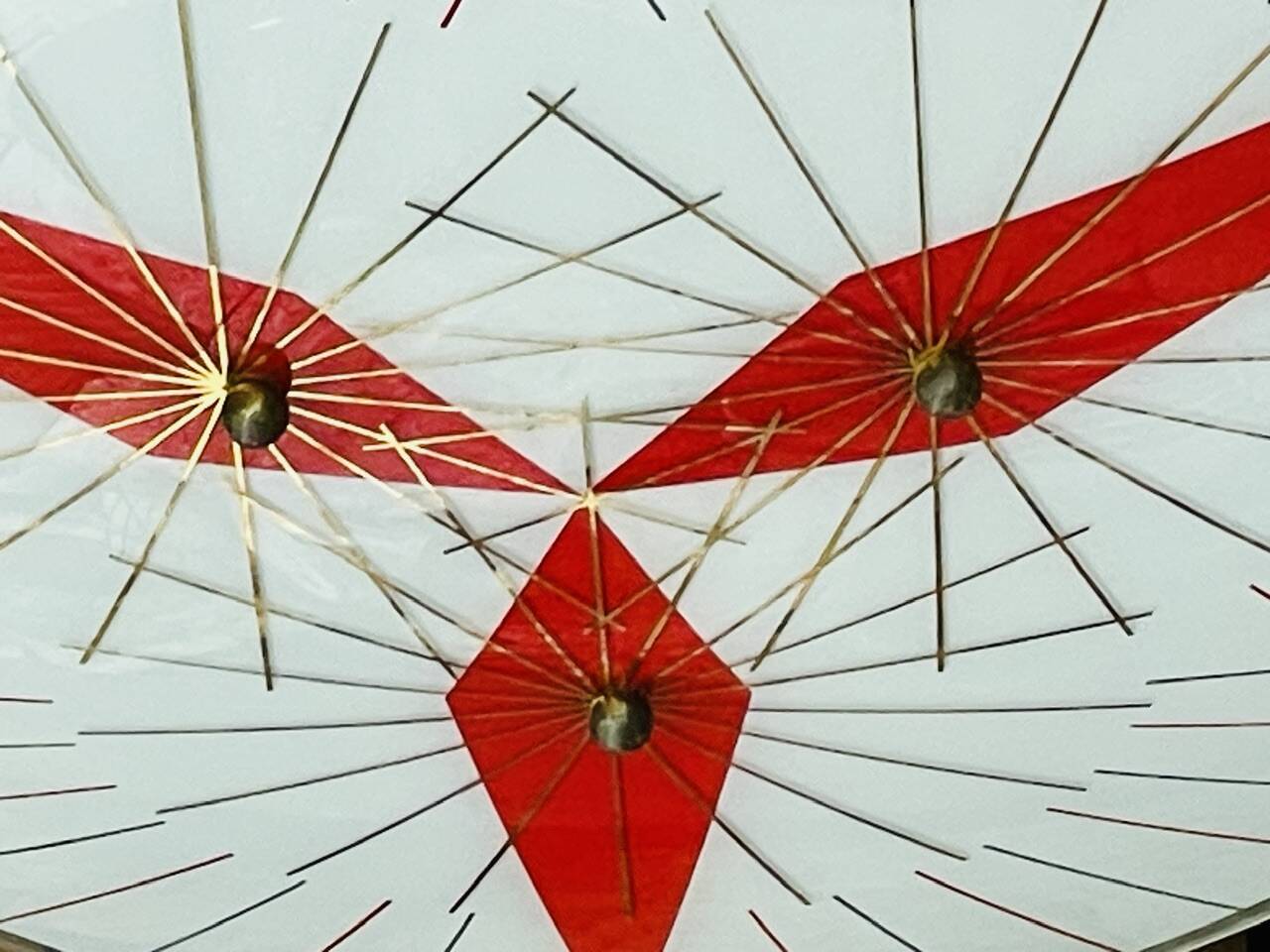 Vintage triangular ceiling light in glass and brass circa 1970s.