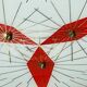 Vintage triangular ceiling light in glass and brass circa 1970s.