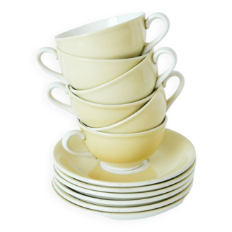 Ensemble de 6 tasses Pastel "Jaune" Digoin Sarreguemines, 1960