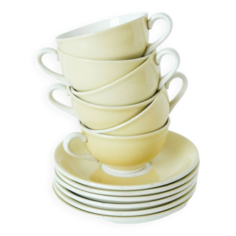 Set of 6 Pastel “Yellow” cups Digoin Sarreguemines, 1960