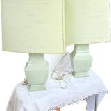 Pair of vintage celadon green ceramic lamps