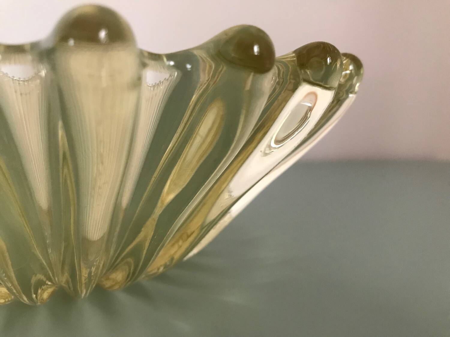 Antique yellow glass salad bowl