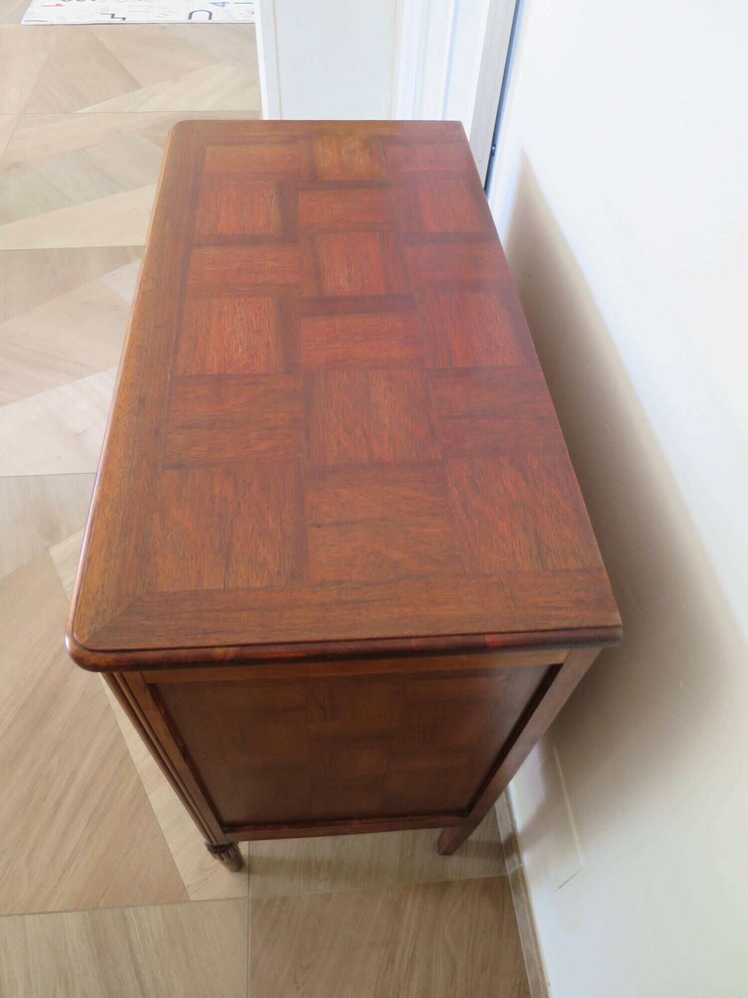Art Deco chest of drawers - 4 drawers - locks - checkered wood veneer top - 50s