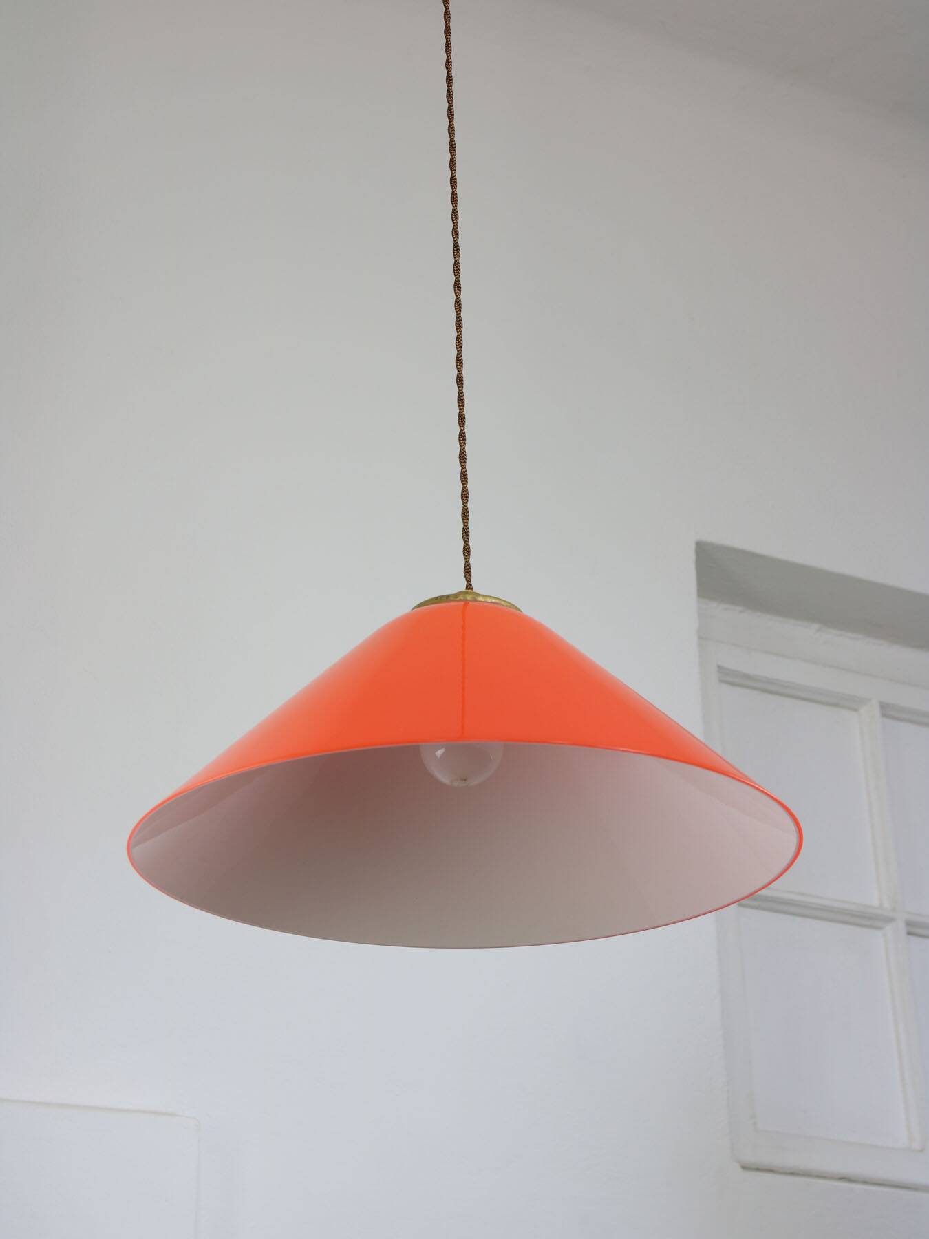 Mid-Century Modern Italian Orange Plexiglass and Brass Pendant Lamp, 1960s
