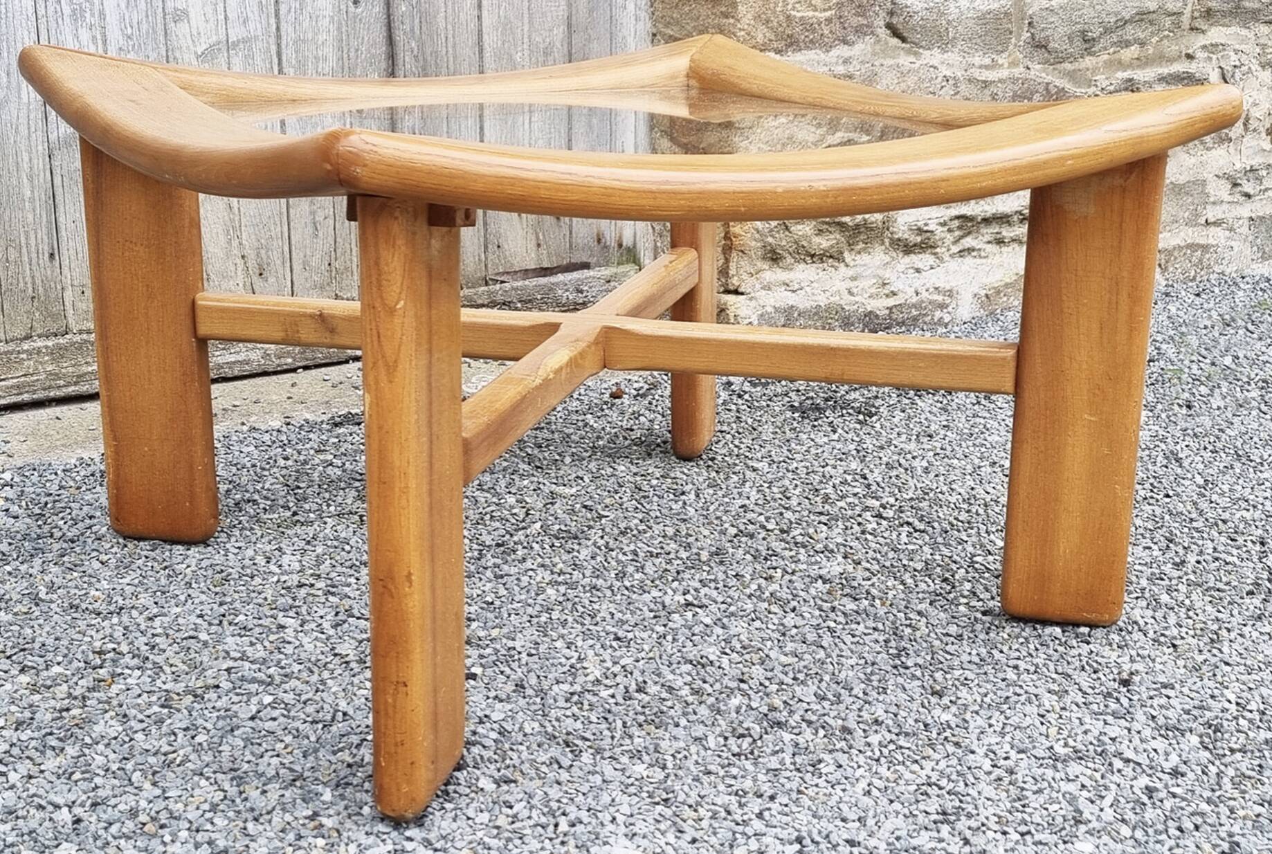 Scandinavian design coffee table, solid wood and glass, vintage, 70s