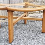 Scandinavian design coffee table, solid wood and glass, vintage, 70s