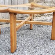 Table basse design scandinave, bois massif et verre, vintage, années 70