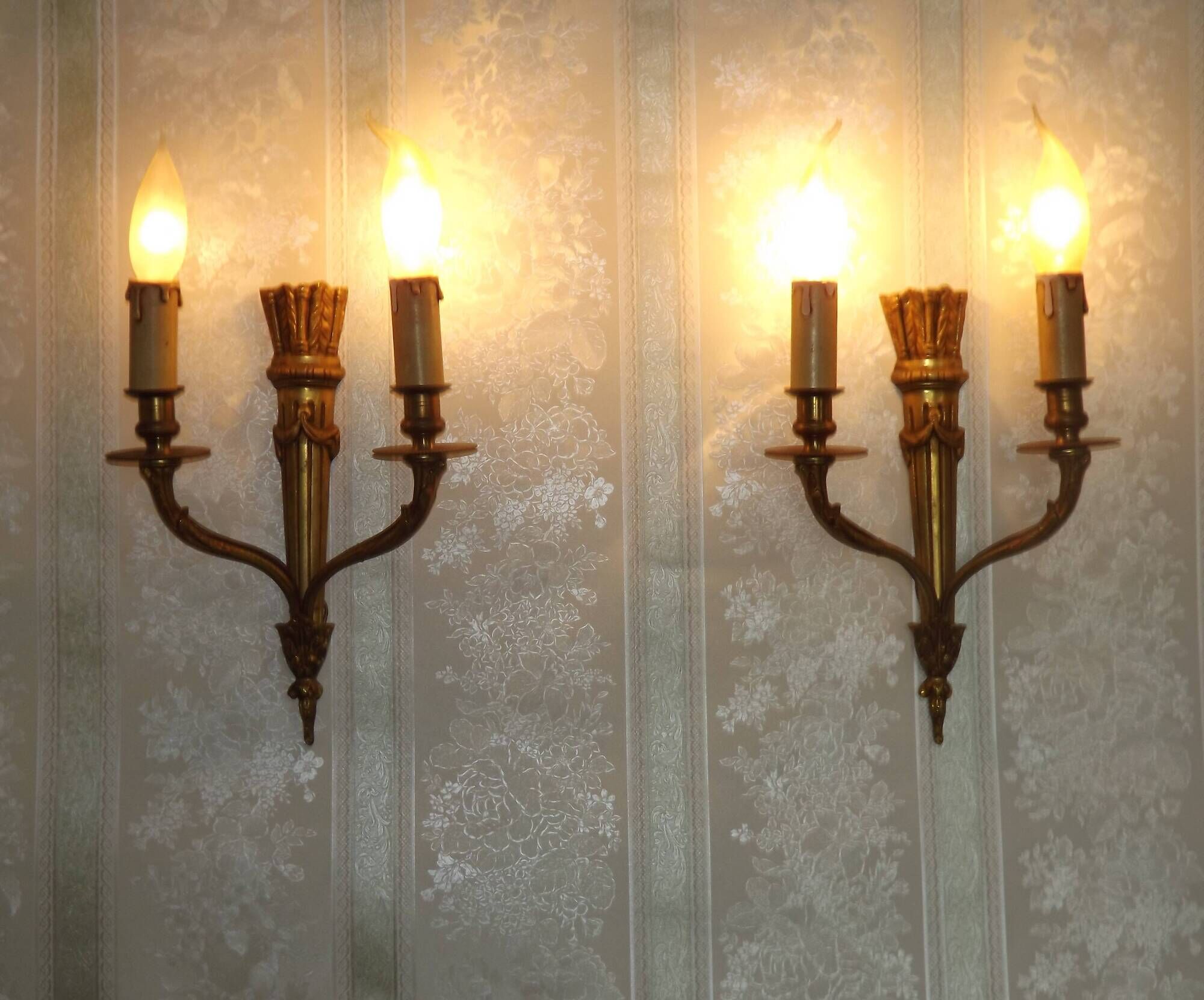 Elegant Pair French Antique Bronze Empire Arrow Style Double Wall Lights 4841