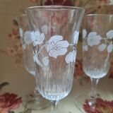 Six champagne flutes from Perrier-Jouët, in engraved crystal, twentieth century
