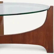 Round coffee table in teak and glass, after Hugues Poignant – 1960s