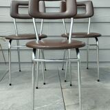 3 Chaises en skaï marron chocolat des années 1960-1970, estampillées.