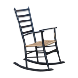 Rocking- vintage flesh blackened wood and rope Italy 1960