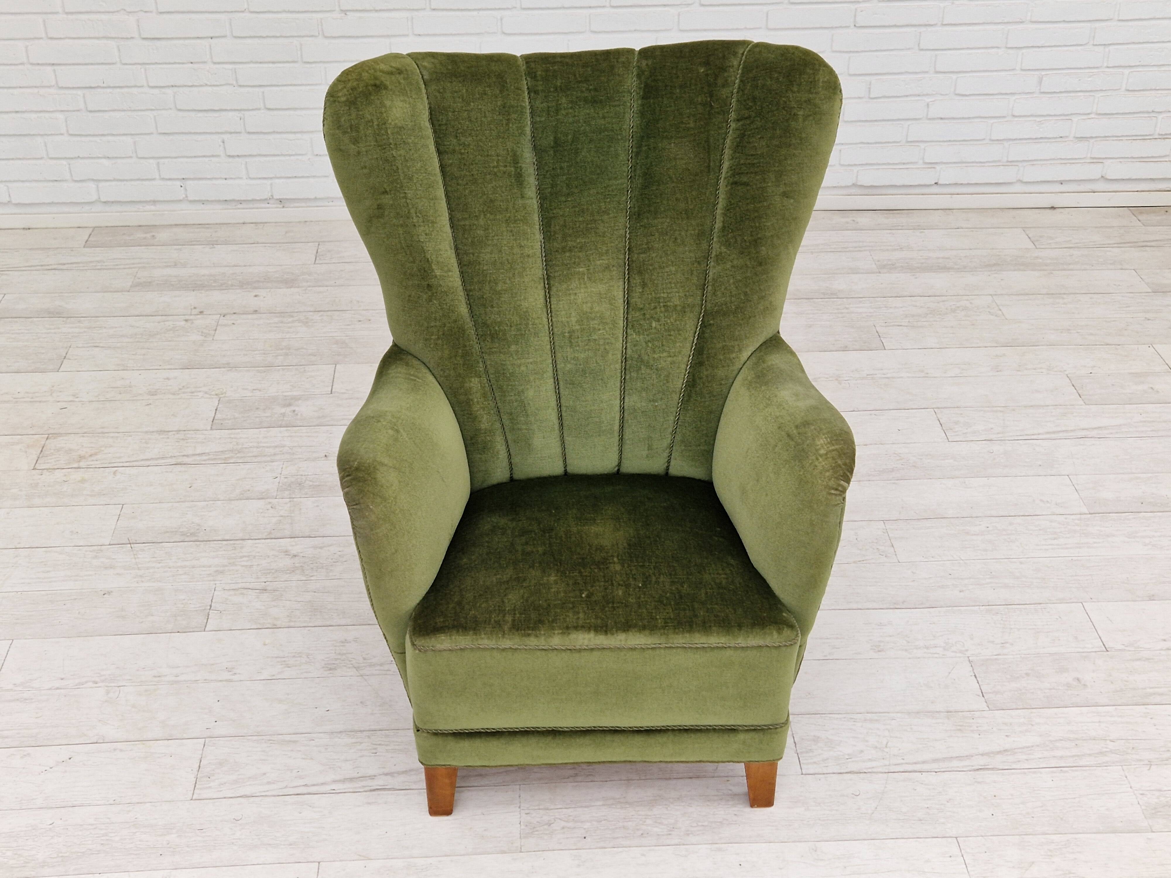1960s, danish design, velour relax chair with footstool, original condition.
