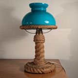 Vintage 1960s rope and opaline desk lamp