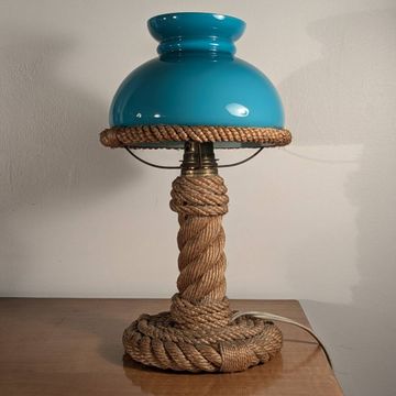 Vintage 1960s rope and opaline desk lamp
