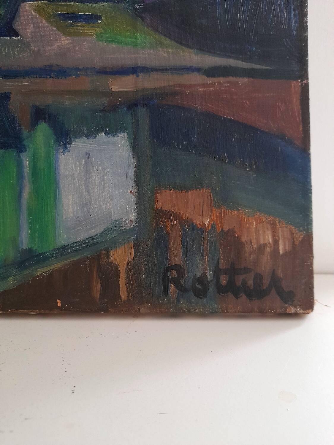 Urban landscape oil painting on canvas signed Rottier
