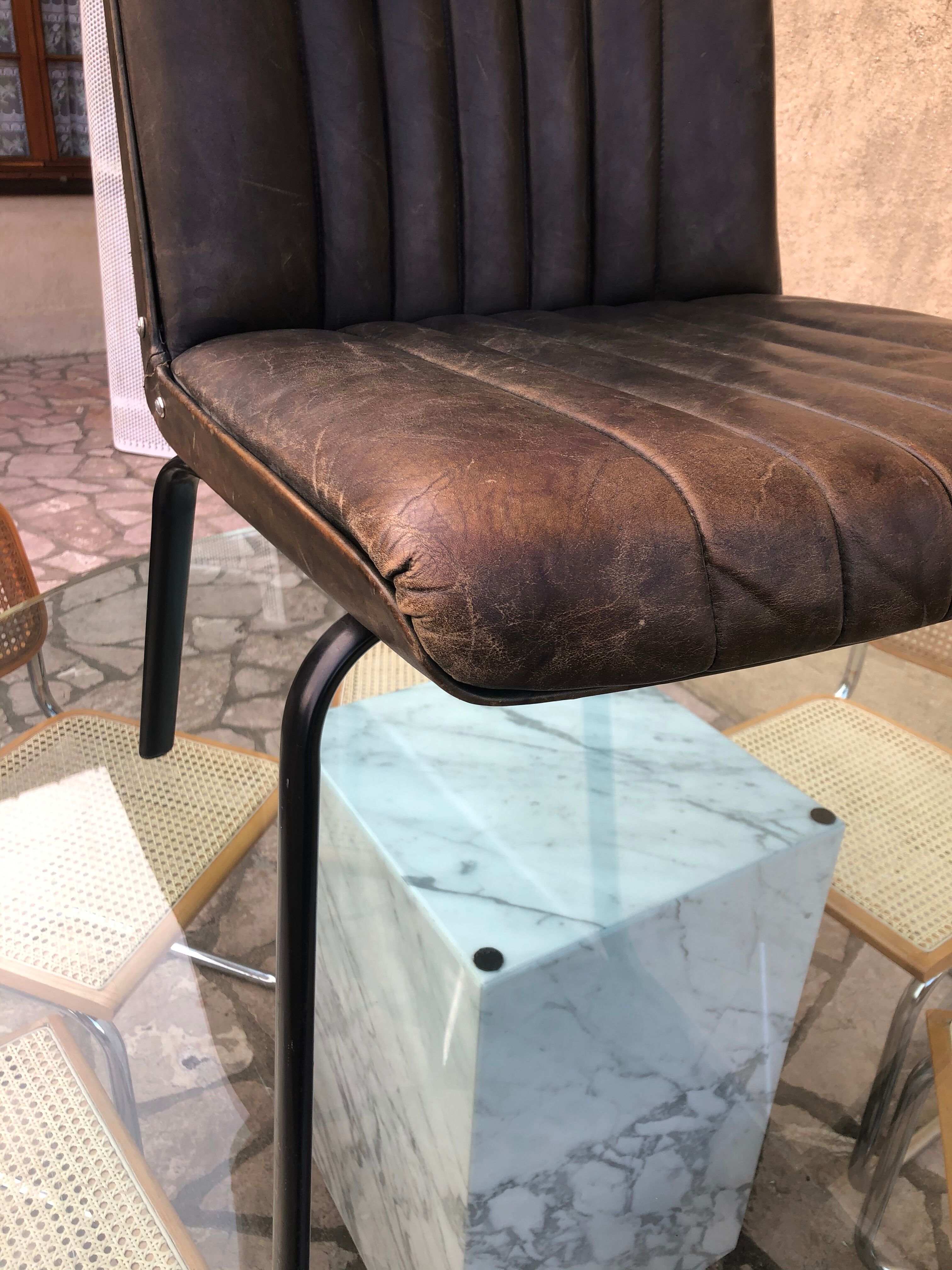 Bronze green leather armchair 1950