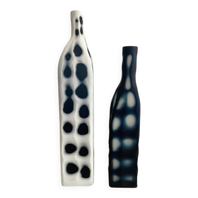Contemporain Duo de Vases Bouteilles Soliflores KARE Design Verre Céramique
