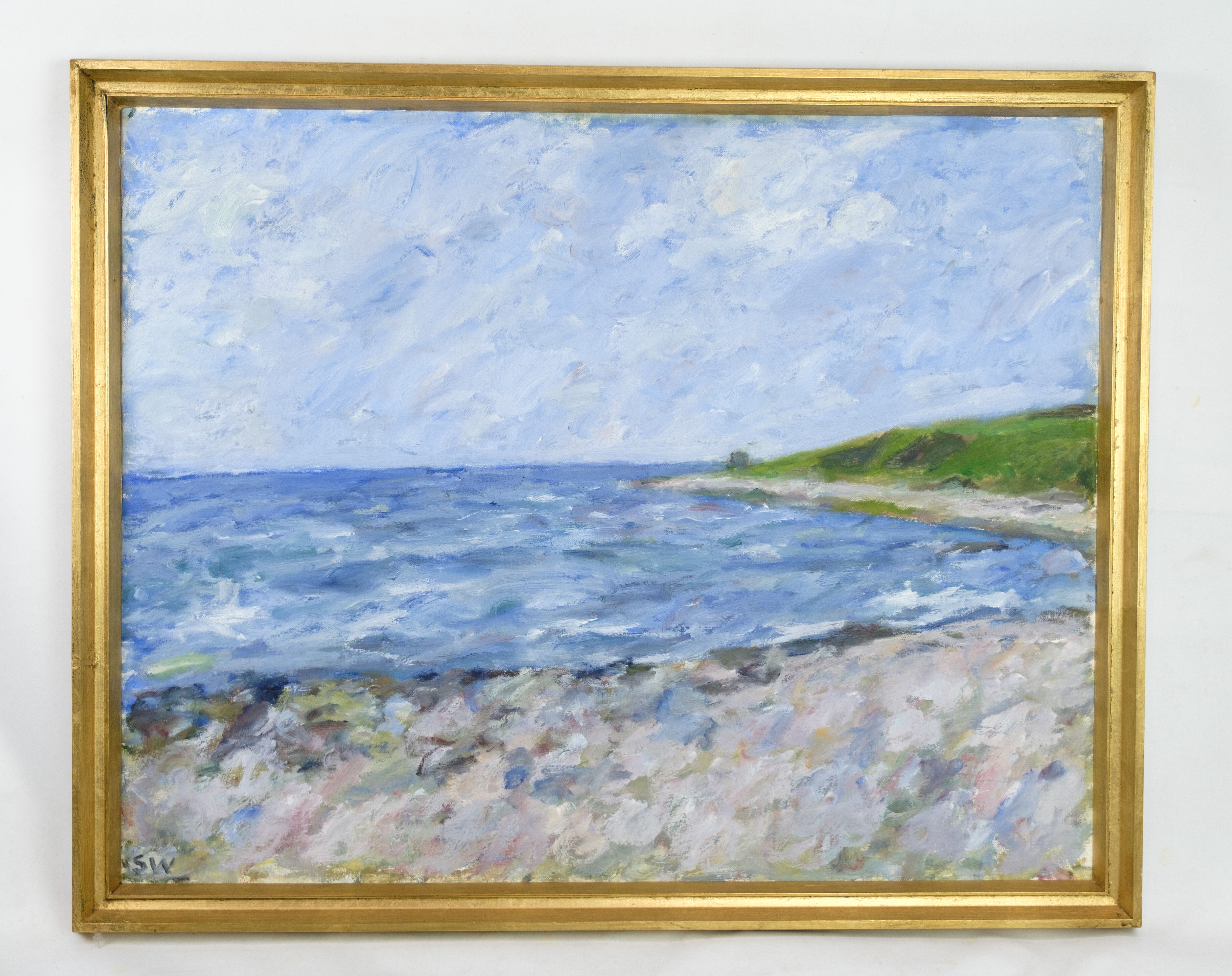 Oil painting on canvas with motif of beach and sea painted by sixten wiklund