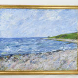 Oil painting on canvas with motif of beach and sea painted by sixten wiklund