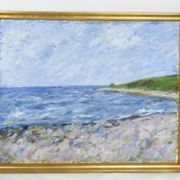 Oil painting on canvas with motif of beach and sea painted by sixten wiklund