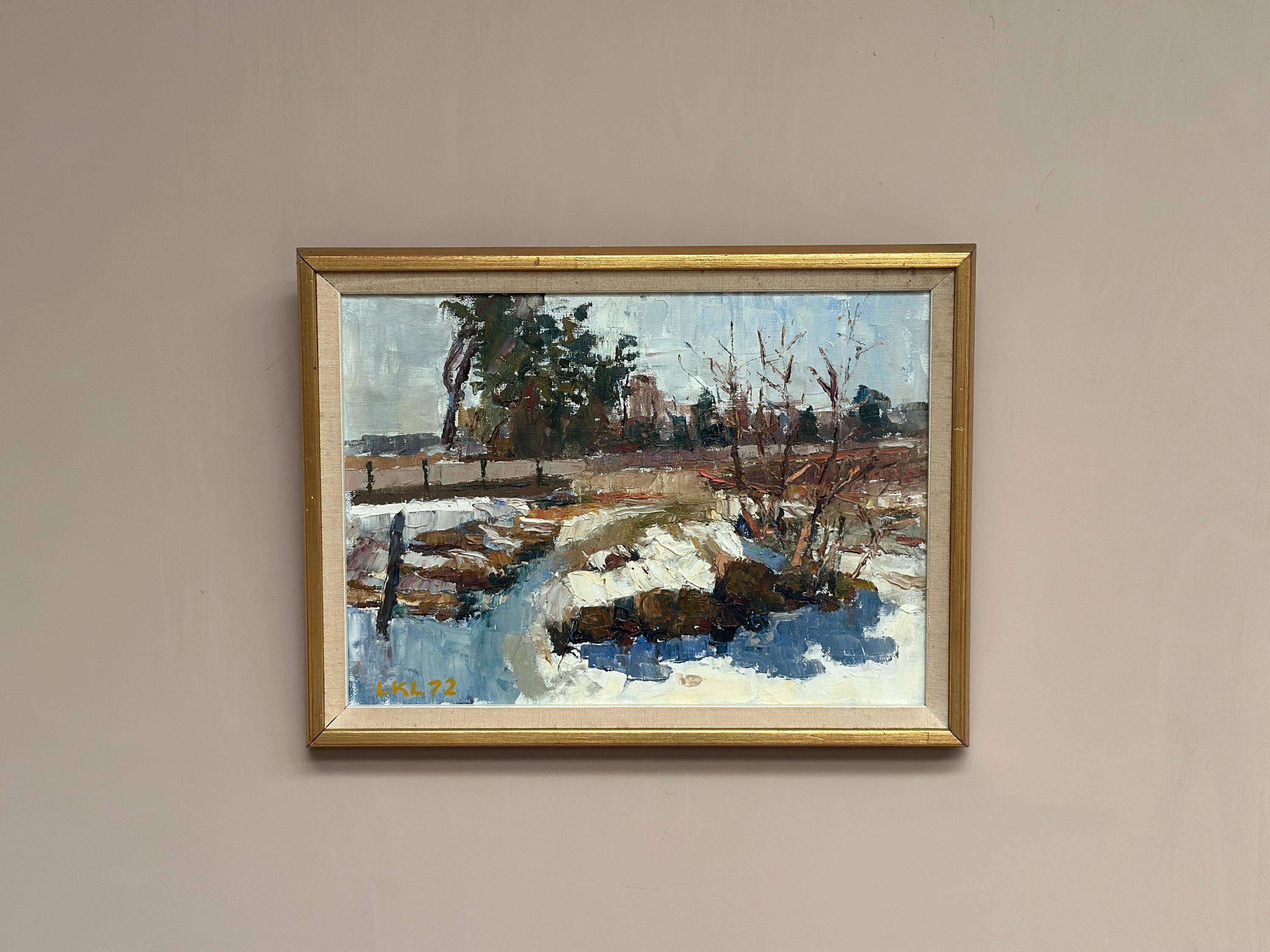 Original Mid Century Swedish Oil On Canvas – “Vinterdag” – Vintage & Framed