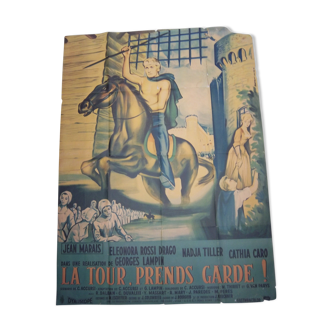 Affiche de cinéma "La tour prends Garde" de 1957 avec Jean Marais