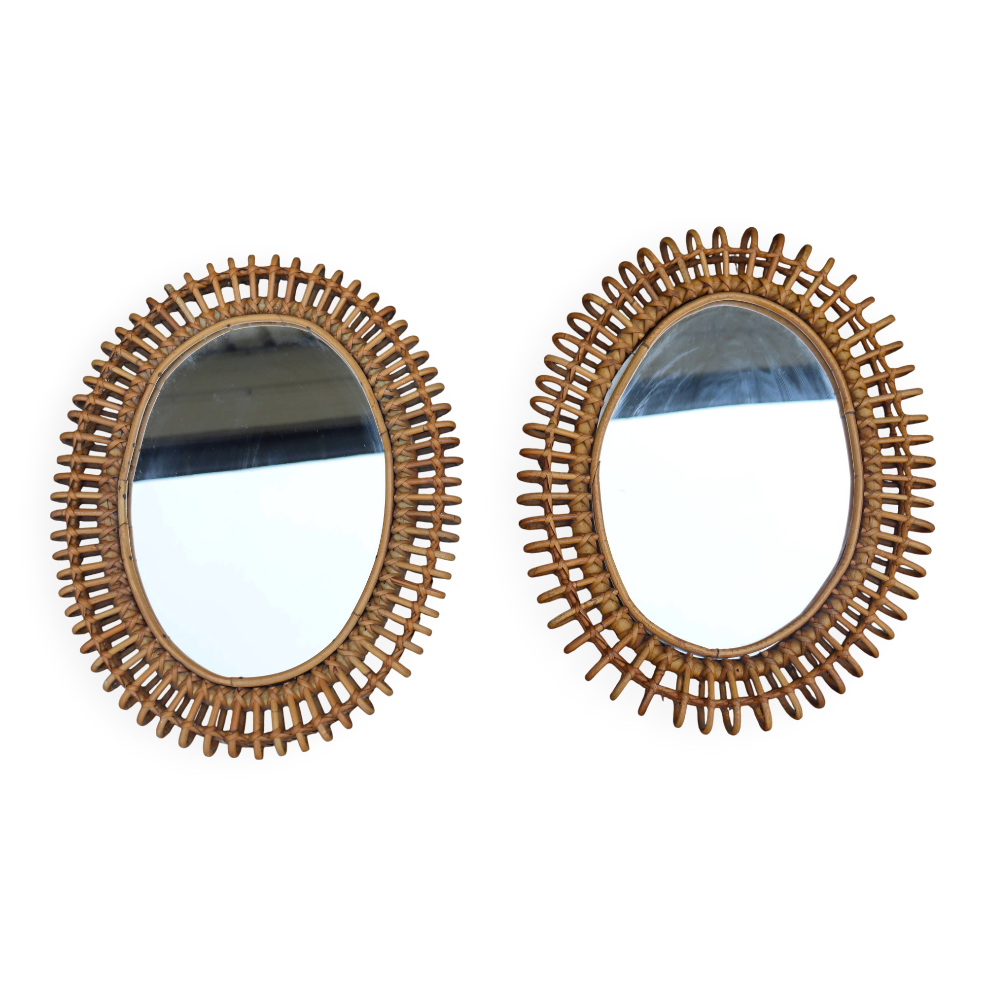 Pair of rattan mirrors attributed to Franco Albini, Italy 1950.