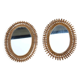 Pair of rattan mirrors attributed to Franco Albini, Italy 1950.