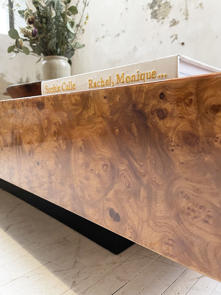 Italian coffee table elm magnifying glass