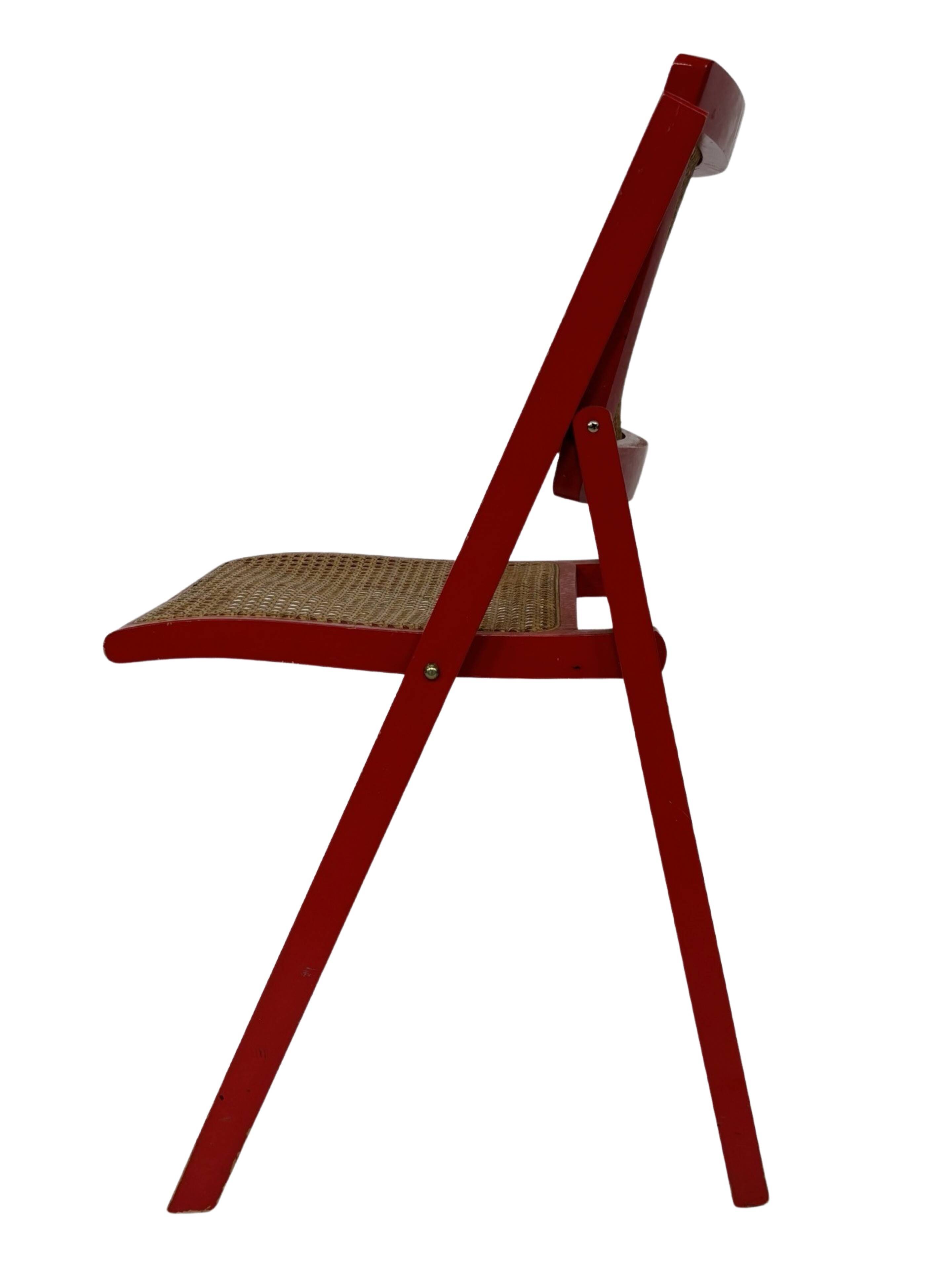 Vintage  Mid-Century Woven Cane Folding Chair  1960s in red cesca style